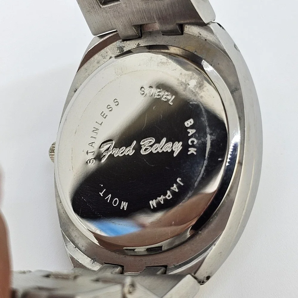 Fred Belay Men's Watch 37MM White‎ Dial Gray Bracelet Band 7.5